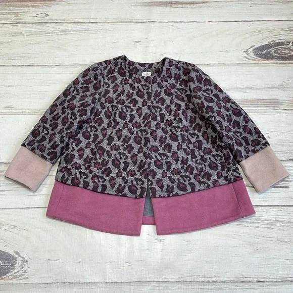 LOGO by Lori Goldstein Jacket Women's 16 Plus Grey Pink Cheetah Print - Picture 11 of 14